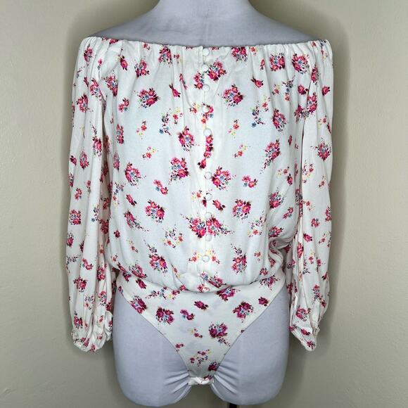 AFRM Nessa Bodysuit MEDIUM Ditzy Floral Off The Shoulder Cottagecore Feminine - Picture 2 of 14